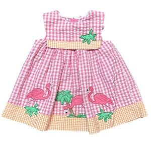 Good lad size 12 month Adorable Pink Gingham sleeveless Dress with Flamingos